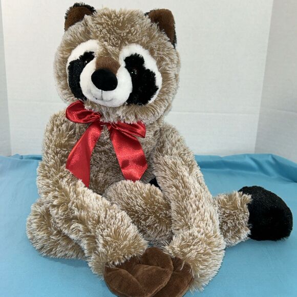Walmart Lge Racoon Plush Hanging Stuffed Animal Brown Flexible Hugging RedRibbon - Picture 11 of 12